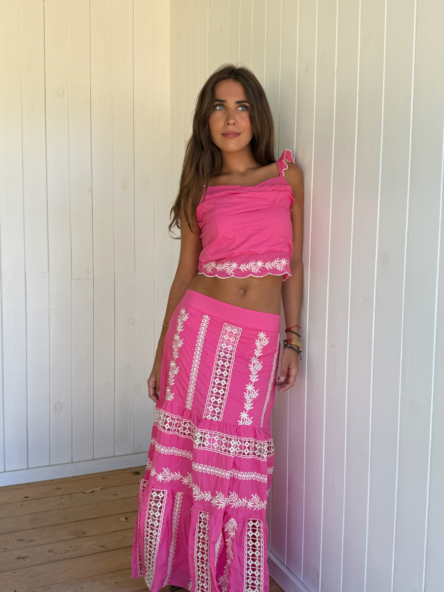 Conjunto Bordado Rosa