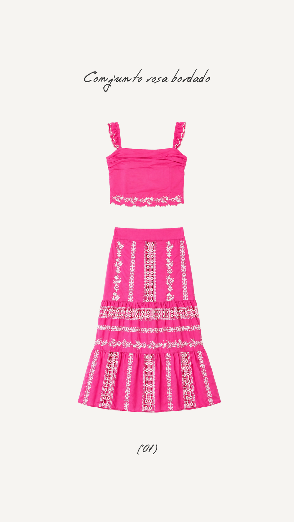 Conjunto Bordado Rosa