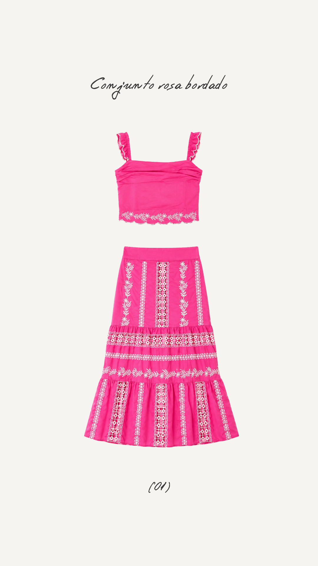 Conjunto Bordado Rosa