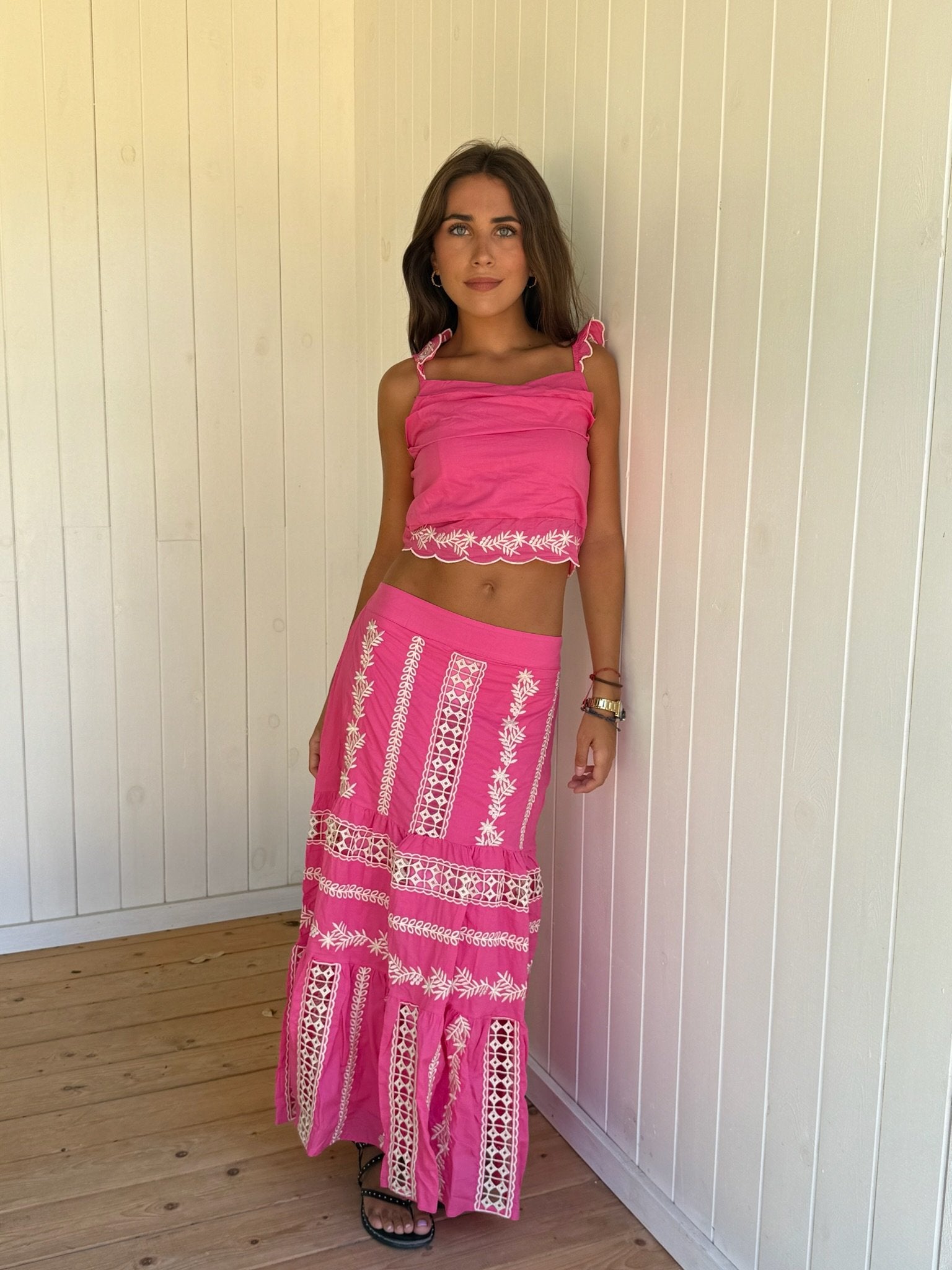 Conjunto Bordado Rosa