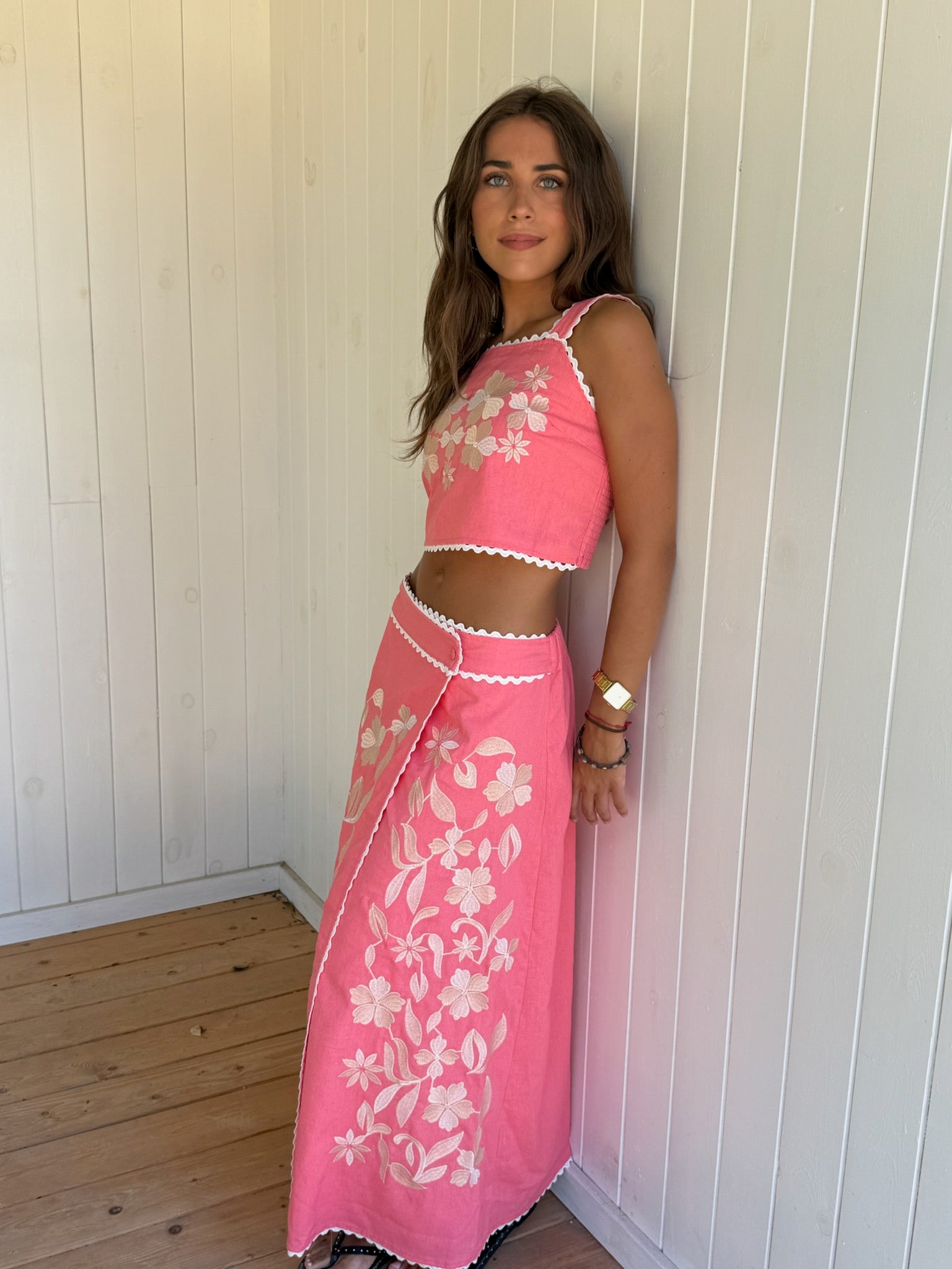 Conjunto Bordado Rosa
