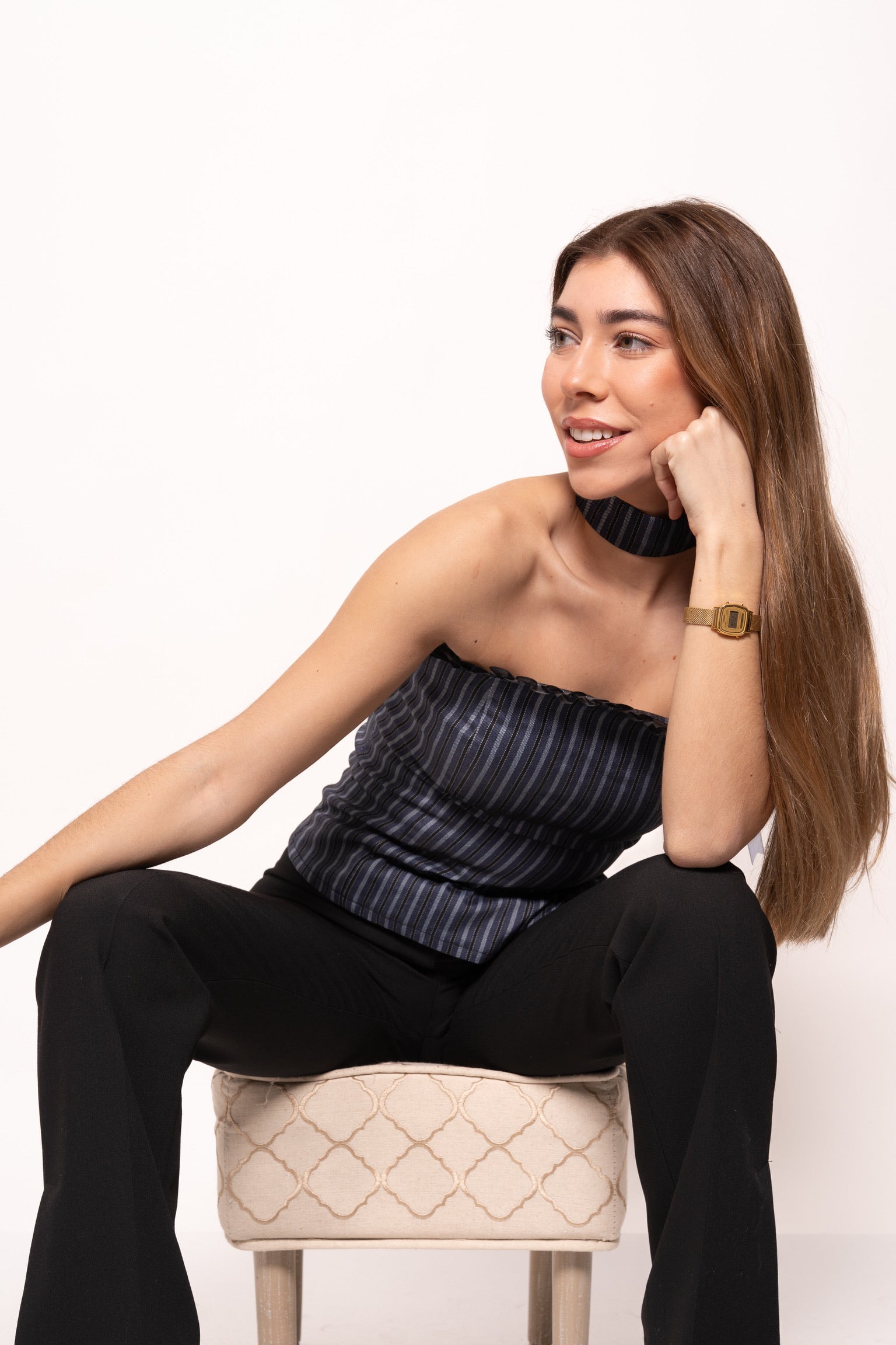 Top palabra de honor tejido rayas