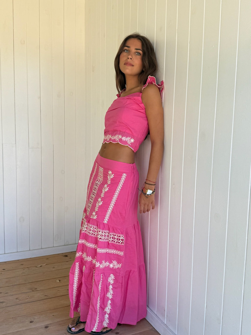 Conjunto Bordado Rosa