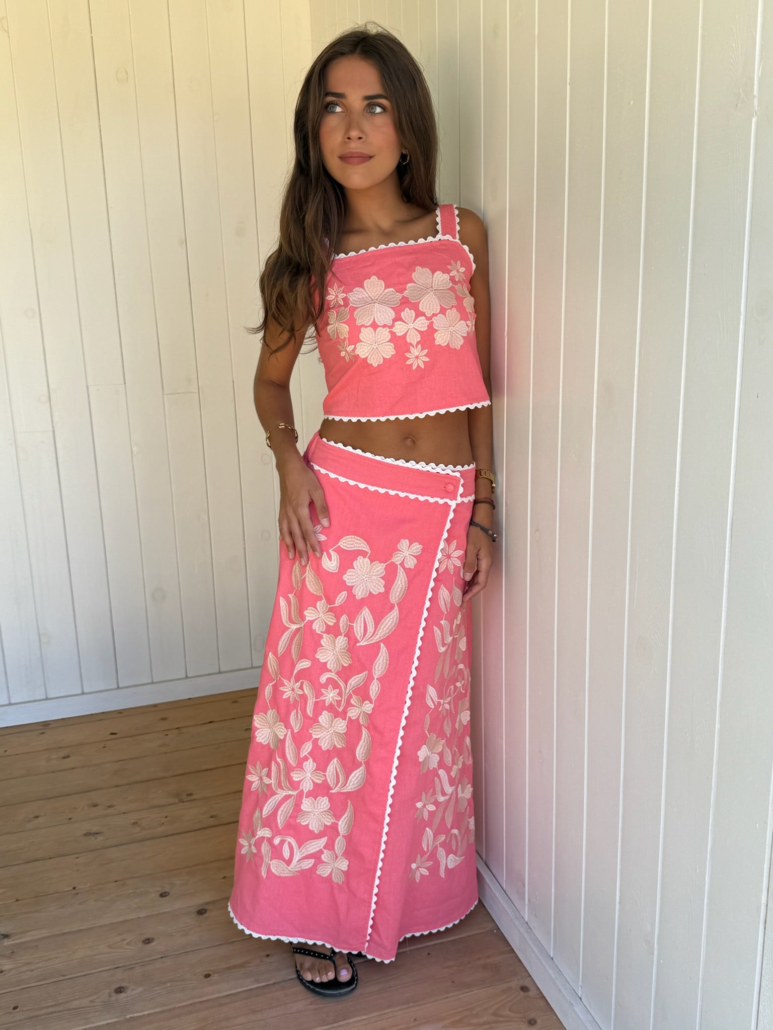 Conjunto Bordado Rosa