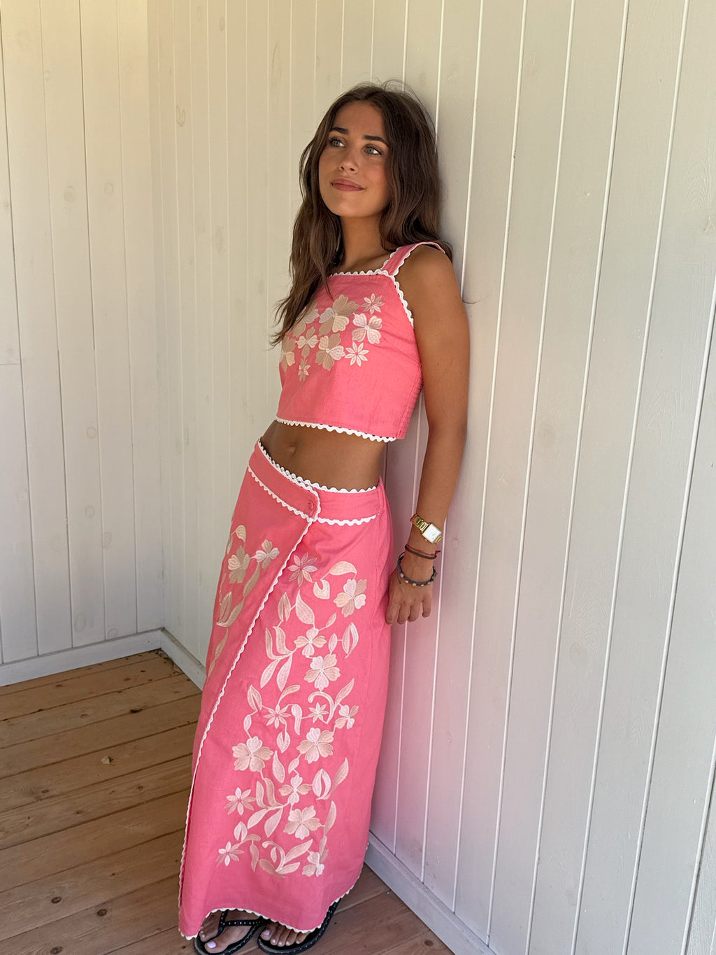 Conjunto Bordado Rosa