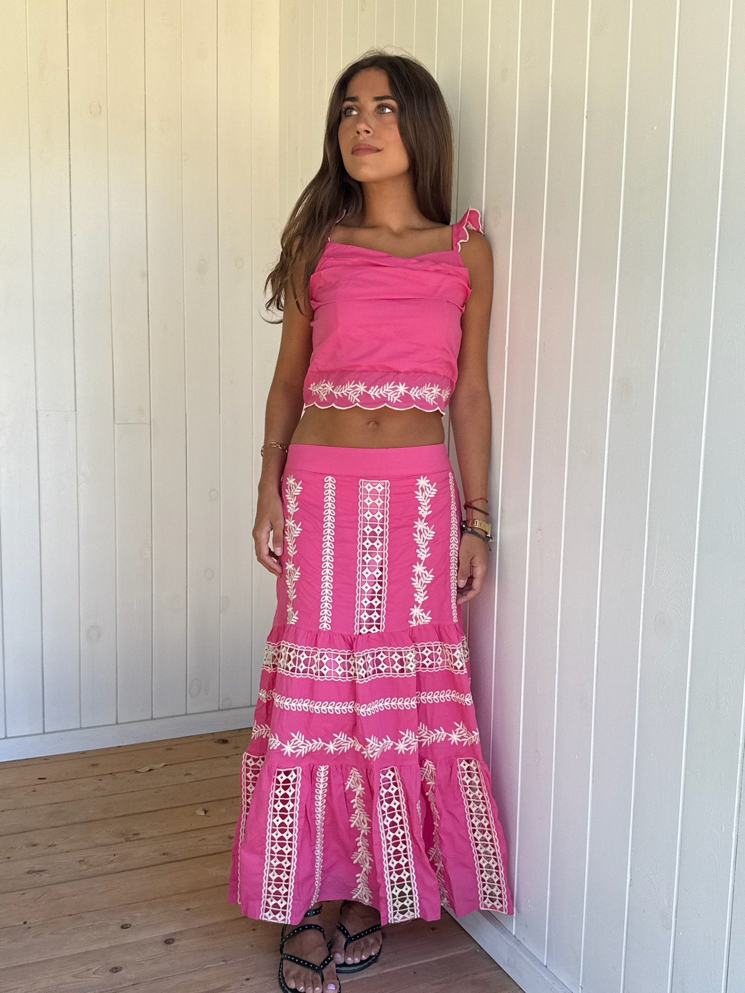 Conjunto Bordado Rosa