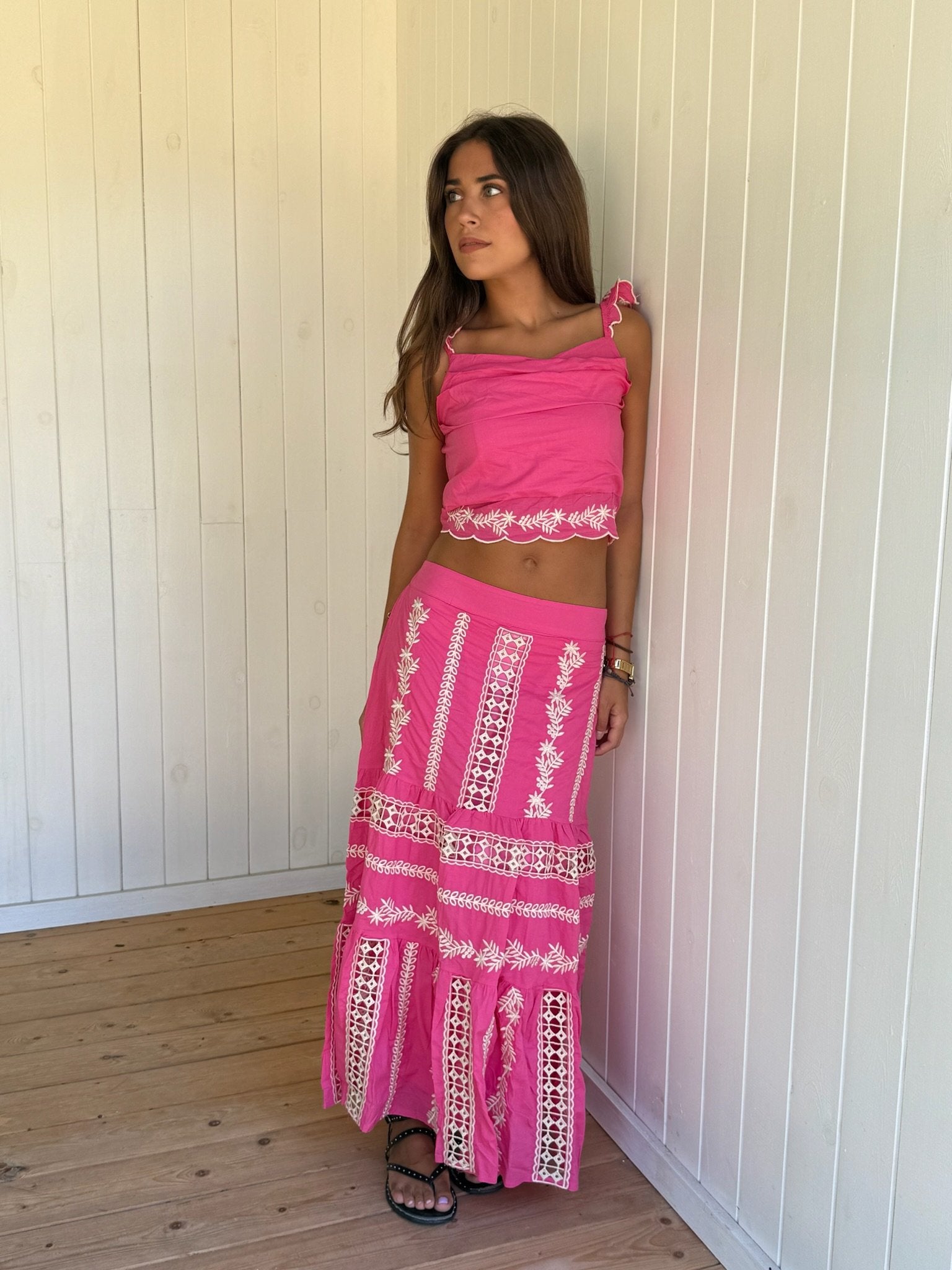 Conjunto Bordado Rosa