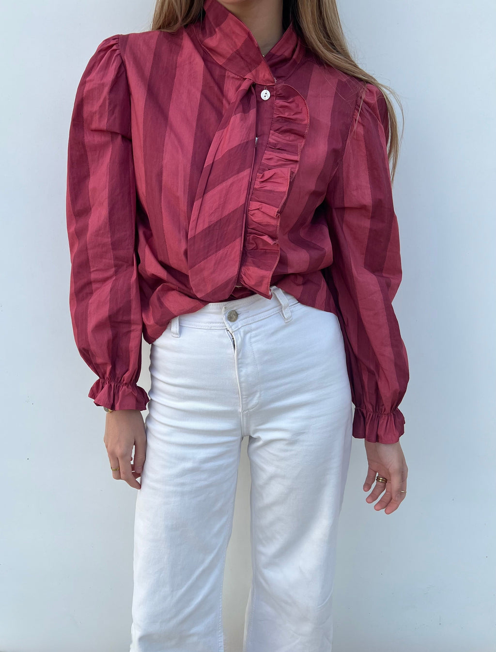 Blusa rayas lazo rosa