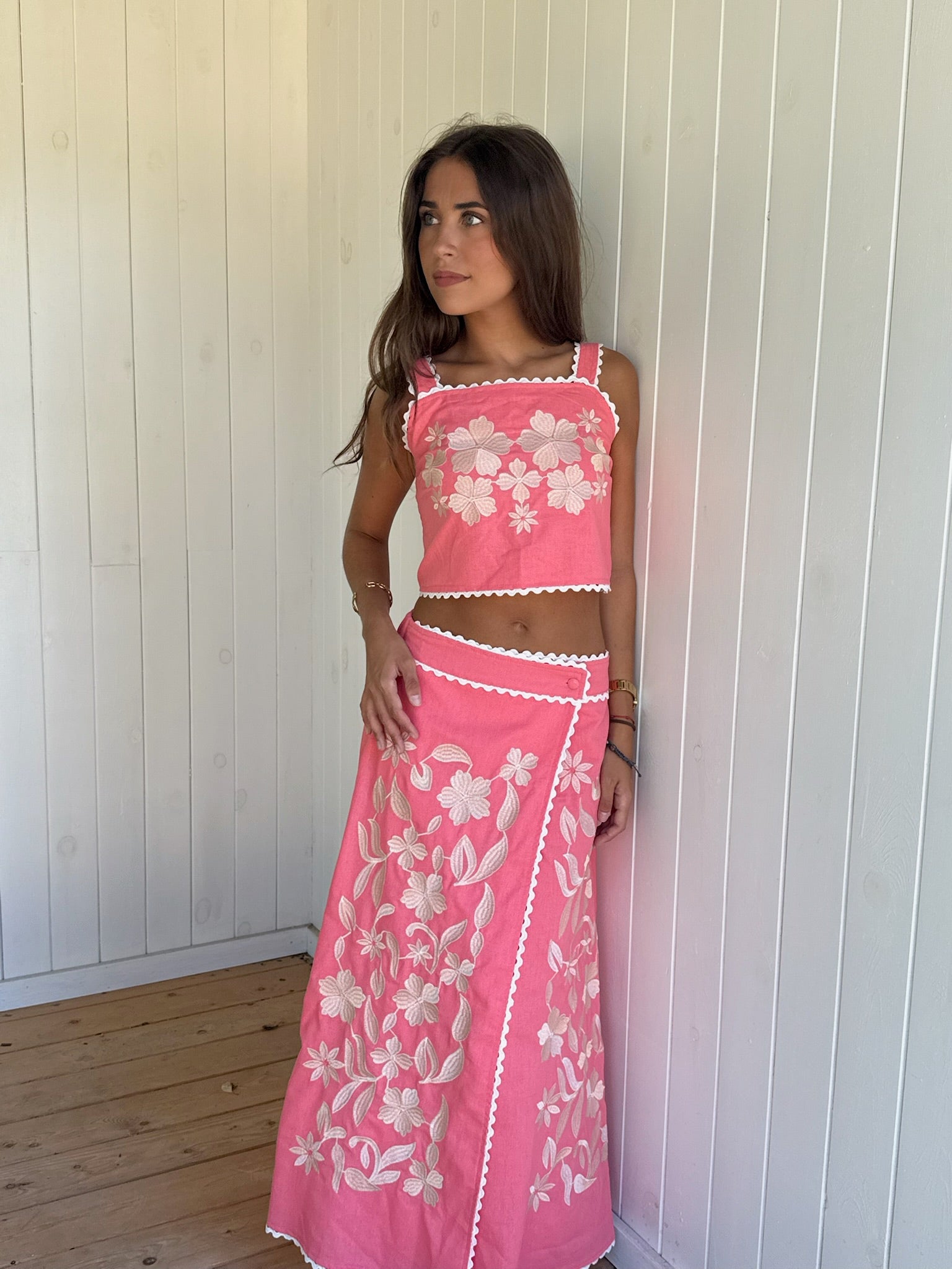 Conjunto Bordado Rosa