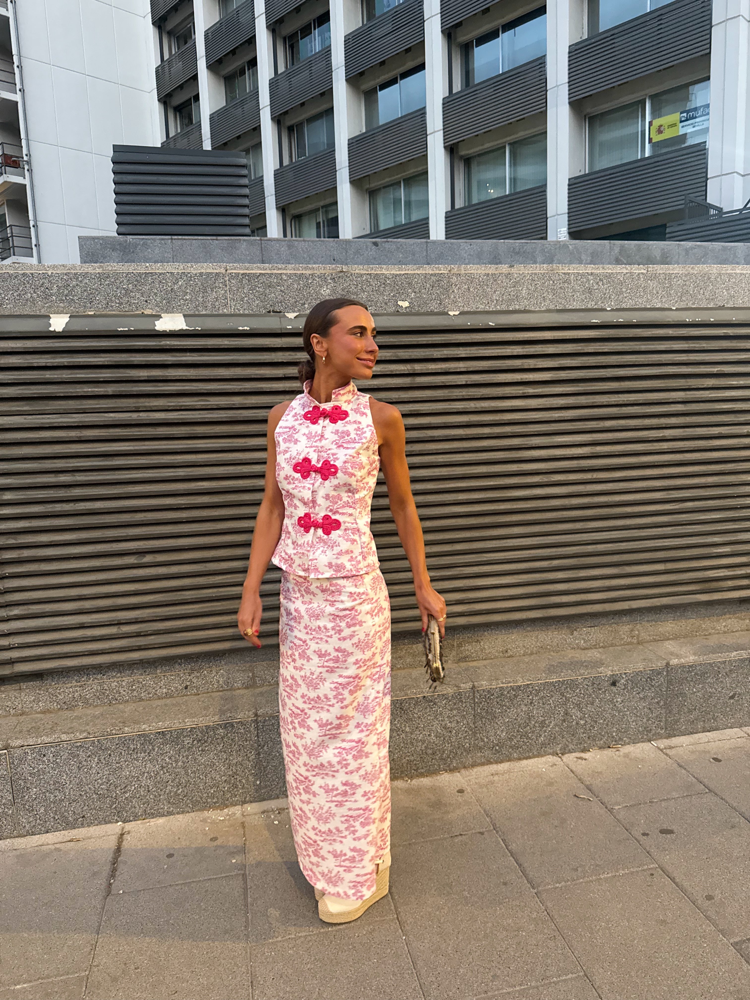 Top Asiático Estampado Rosa